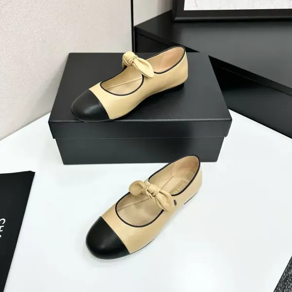 Chanel Ballerina Flats Beige and Black Two-Tone with Chain Bow - 8