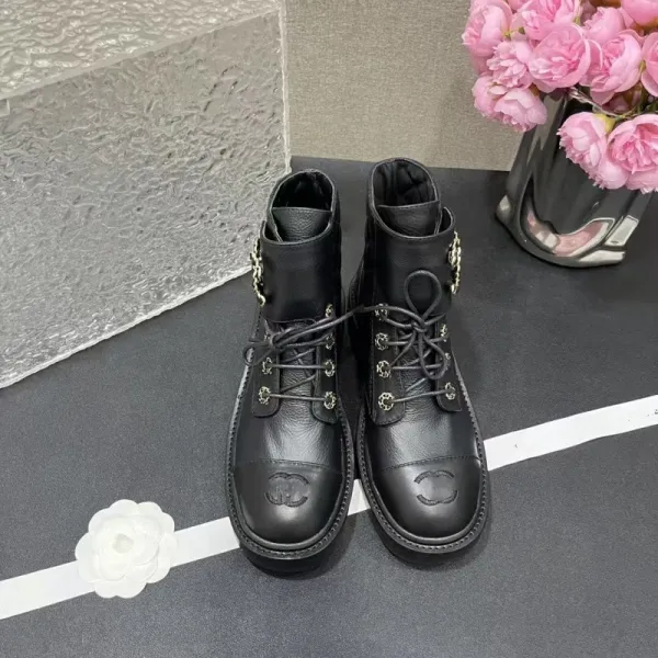 Chanel Combat Boots Black Quilted Leather Ankle Boots - 12