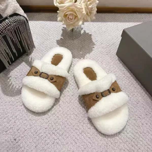 UGG Fluff Slide White Suede Shearling Slippers - 9