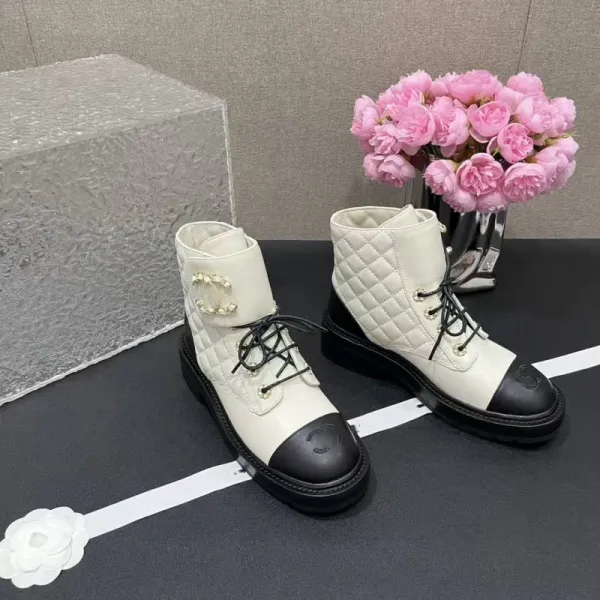 Chanel Combat Boots Black Quilted Leather Ankle Boots - 20