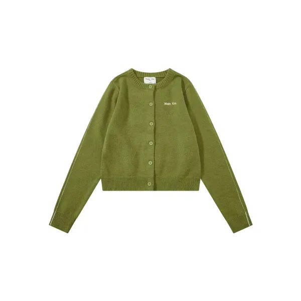Mian Litt Olive Green Cropped Knit Cardigan - 10