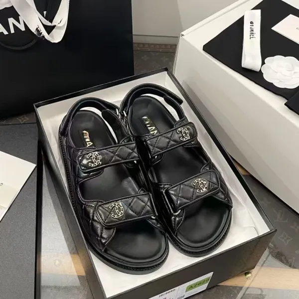 Chanel 22 Sandals Black Quilted Leather Sandals - 4