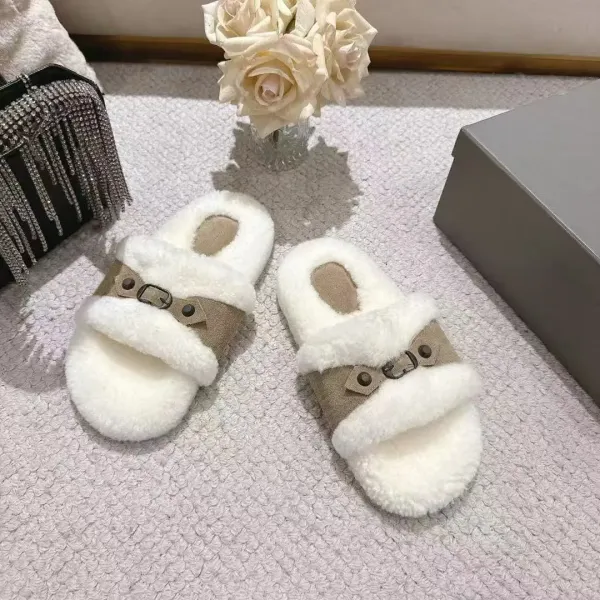 UGG Fluff Slide White Suede Shearling Slippers - 4