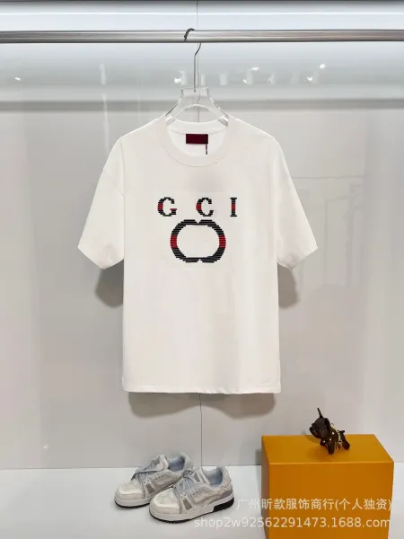 Gucci GCI Logo Embroidered Washed Denim Gray T-Shirt - 11