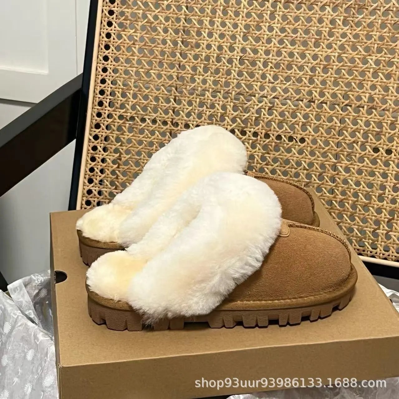 UGG Fluff Yeah Slide Beige Shearling Slippers - 4