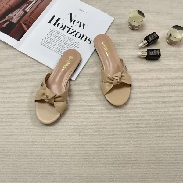 Chanel Bow-Embellished Mule Sandals Beige - 3