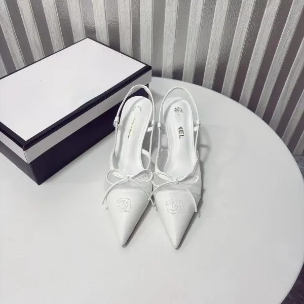 Chanel-inspired Two-Tone Slingback Heels with Bow Detail White/Black Heels - 8