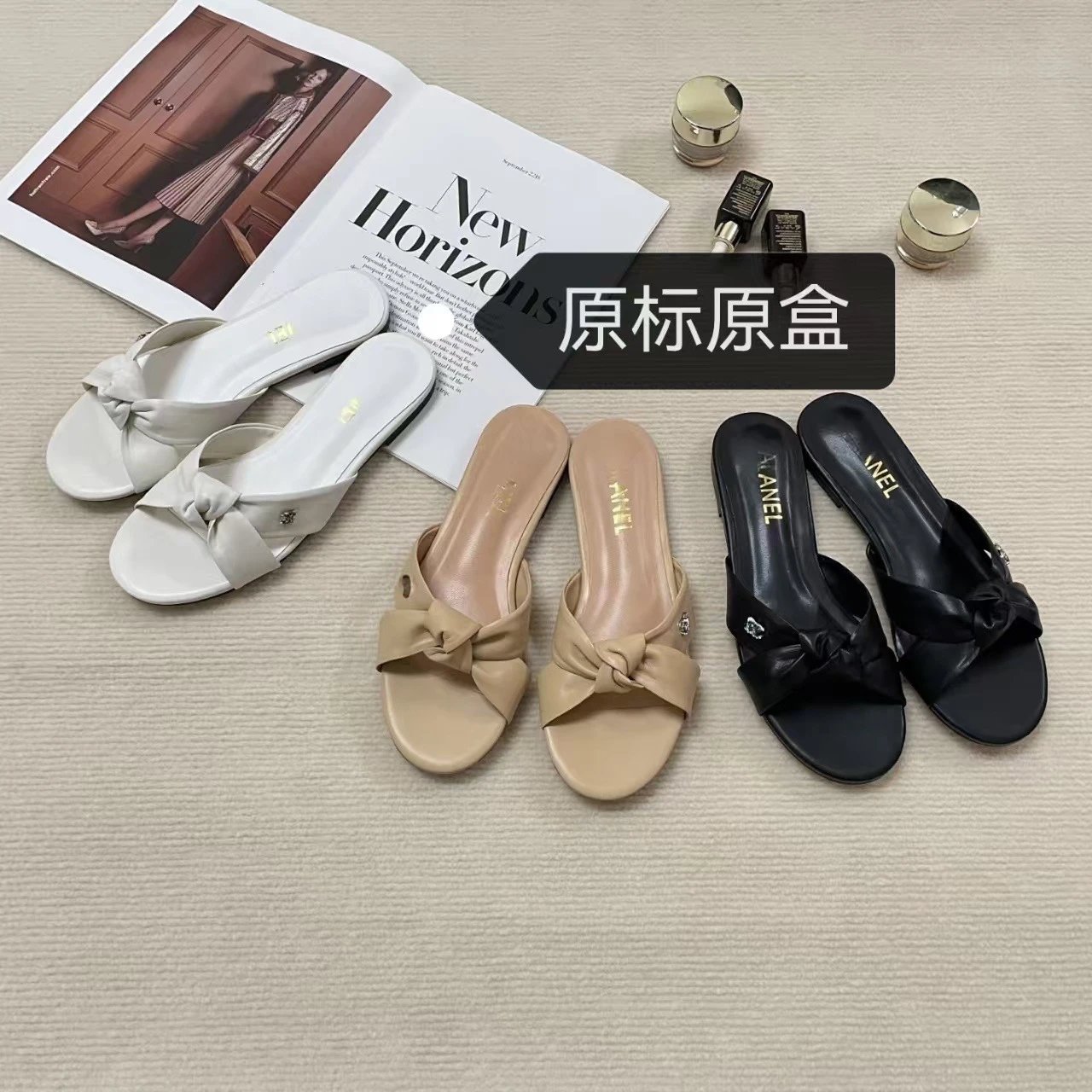 Butterfly Bow Sheepskin Leather Slide Slippers