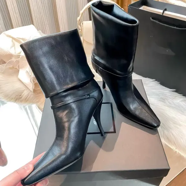 Saint Tears Folded Cuff Pointed-Toe Stiletto Ankle Boots Black - 5