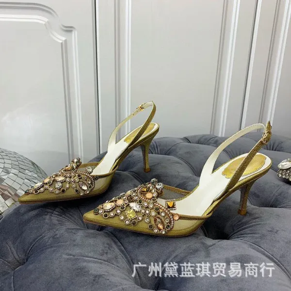 Design Embellished Red Lace Slingback Stilettos - 9