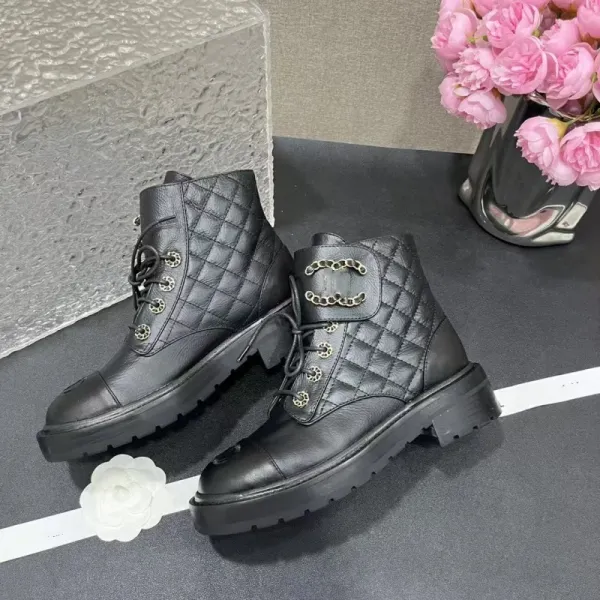 Chanel Combat Boots Black Quilted Leather Ankle Boots - 14