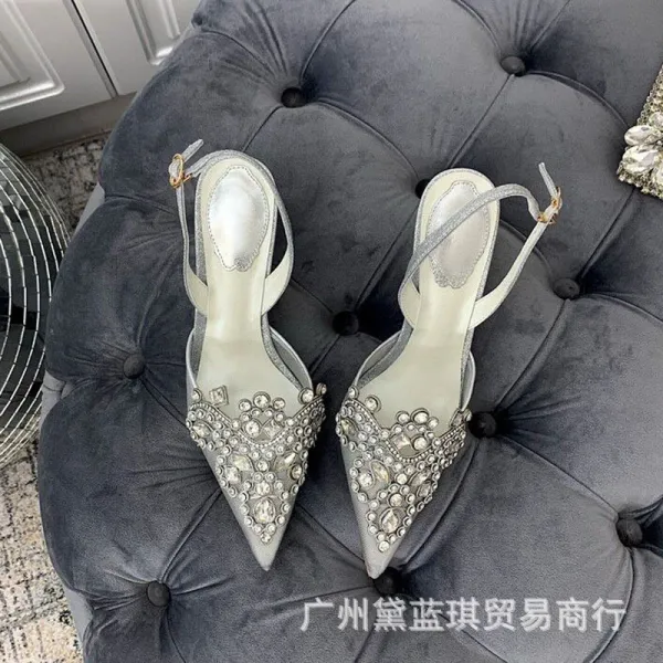 Design Embellished Red Lace Slingback Stilettos - 11