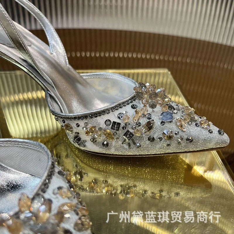 Design Crystal-Embellished Pink Pointed-Toe Slingback Heels - 8
