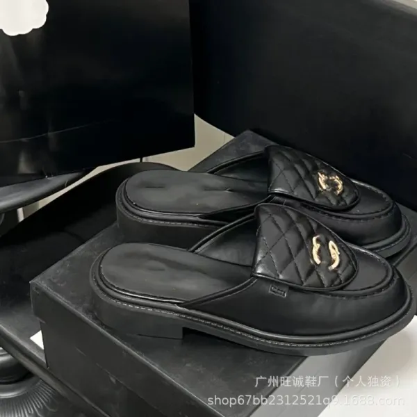Chanel-inspired Quilted Loafers Black Slip-On Mules - 16
