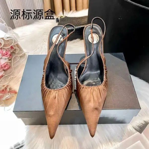 Balenciaga Slingback Pointed-Toe Mules Silver Metallic Heels - 6