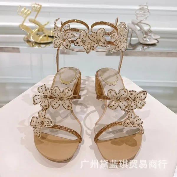 Dior J'adior Floral Embellished Black Block Heel Sandals - 10