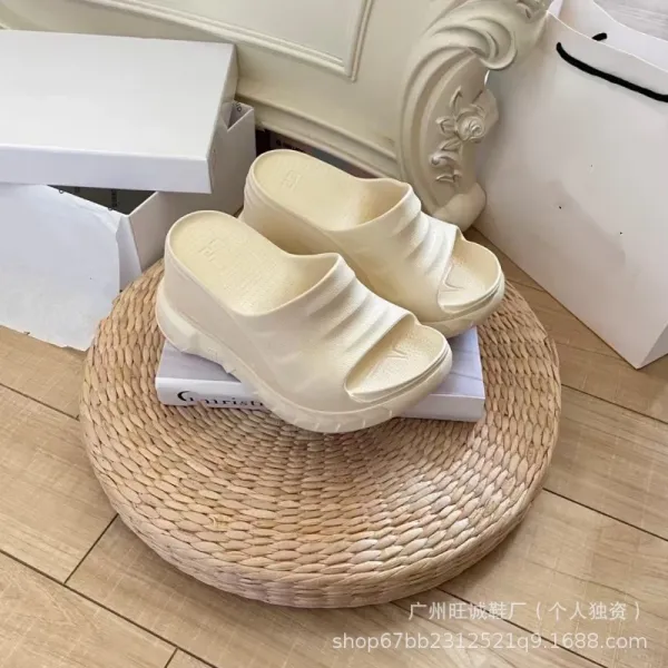 Design Chunky Platform Slide Sandals Beige Slippers - 13