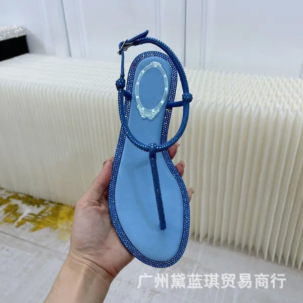 Rainbow Crystal-Embellished T-Strap Flat Sandals - 4