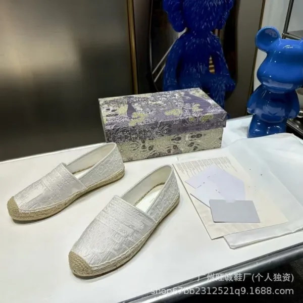 Design Embroidered Espadrille Slippers White Beige - 8