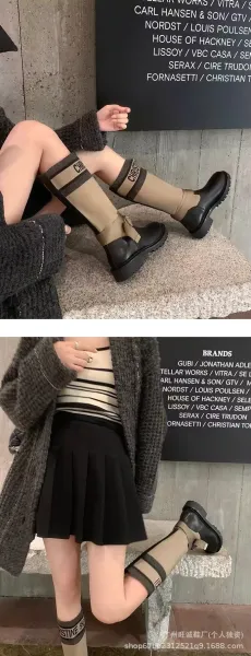 Off-White x Missoni Collaboration Logo Print Knee Boots Black/Beige - 6