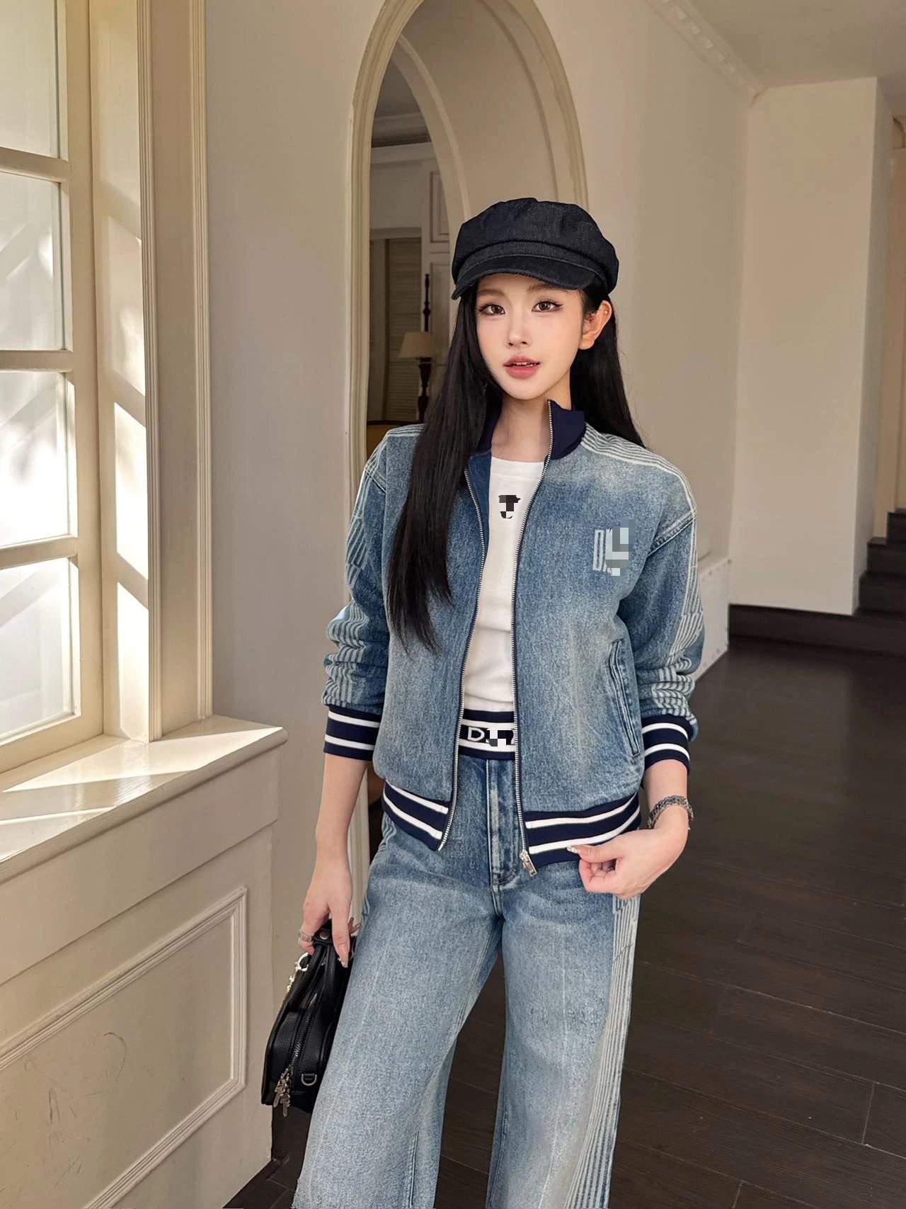 Off-White Denim Track Jacket and Wide-Leg Jeans Set Blue - 5