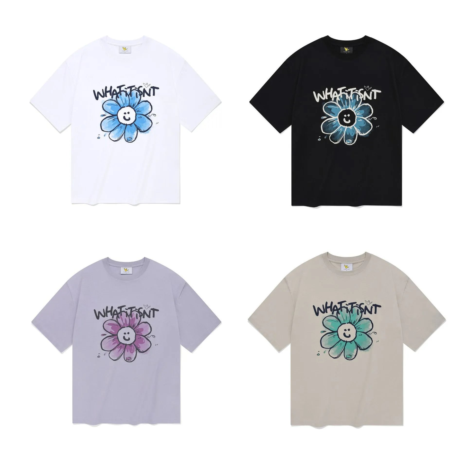 Saint Tears What It Isn't Blue Flower Graphic T-Shirt Black - 4