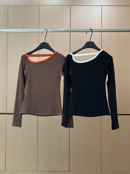 ANNA' Cut-Out Neck Long Sleeve Top Black - 3
