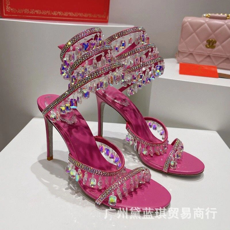 Christian Louboutin Crystal-Embellished Fuchsia Stiletto Sandals