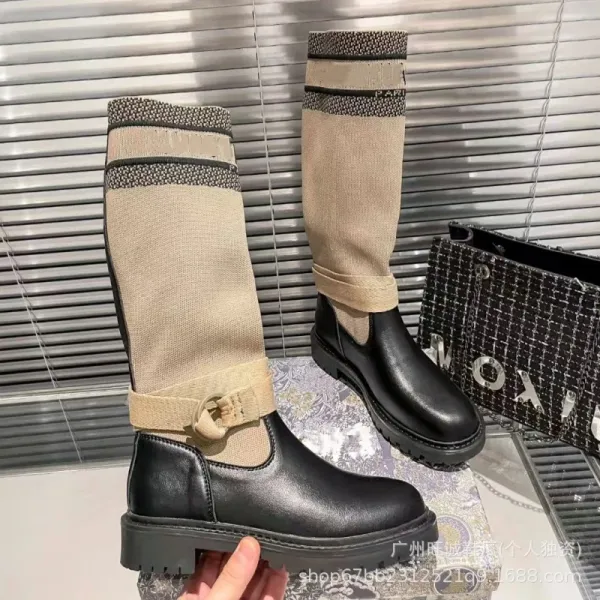 Off-White x Missoni Collaboration Logo Print Knee Boots Black/Beige - 15