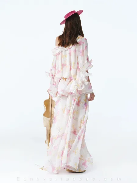 WOMANBY A VOYVES Ruffled Tiered Tie-Dye Maxi Dress - 5