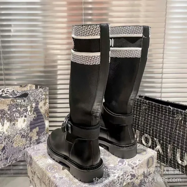 Off-White x Missoni Collaboration Logo Print Knee Boots Black/Beige - 25