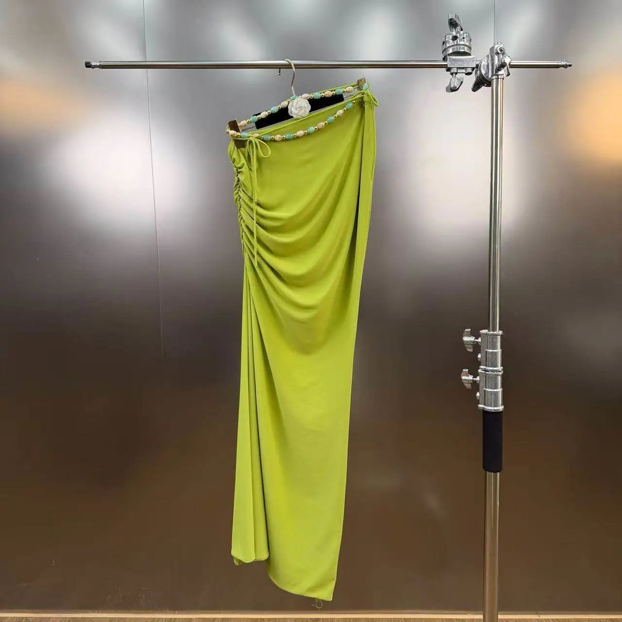 Lime Green Beaded Ruched Two-Piece Set - 13