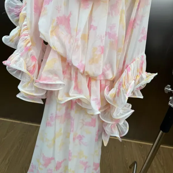 WOMANBY A VOYVES Ruffled Tiered Tie-Dye Maxi Dress - 11