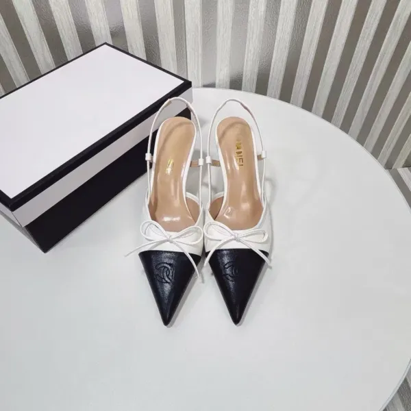 Chanel-inspired Two-Tone Slingback Heels with Bow Detail White/Black Heels - 10