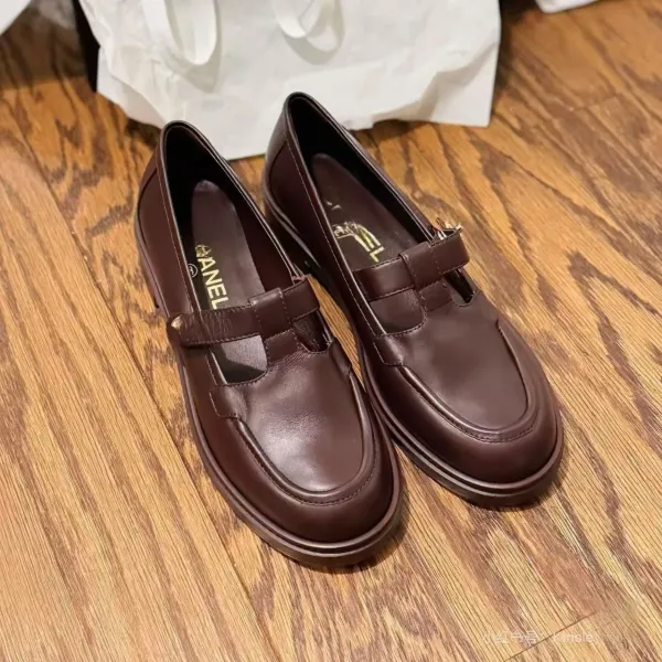 Chanel Mary Jane Loafers Brown Leather Shoes - 4