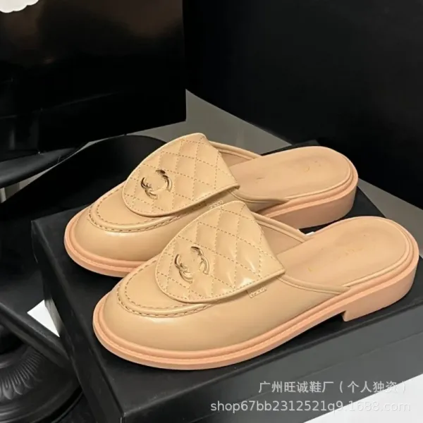 Chanel-inspired Quilted Loafers Black Slip-On Mules - 26