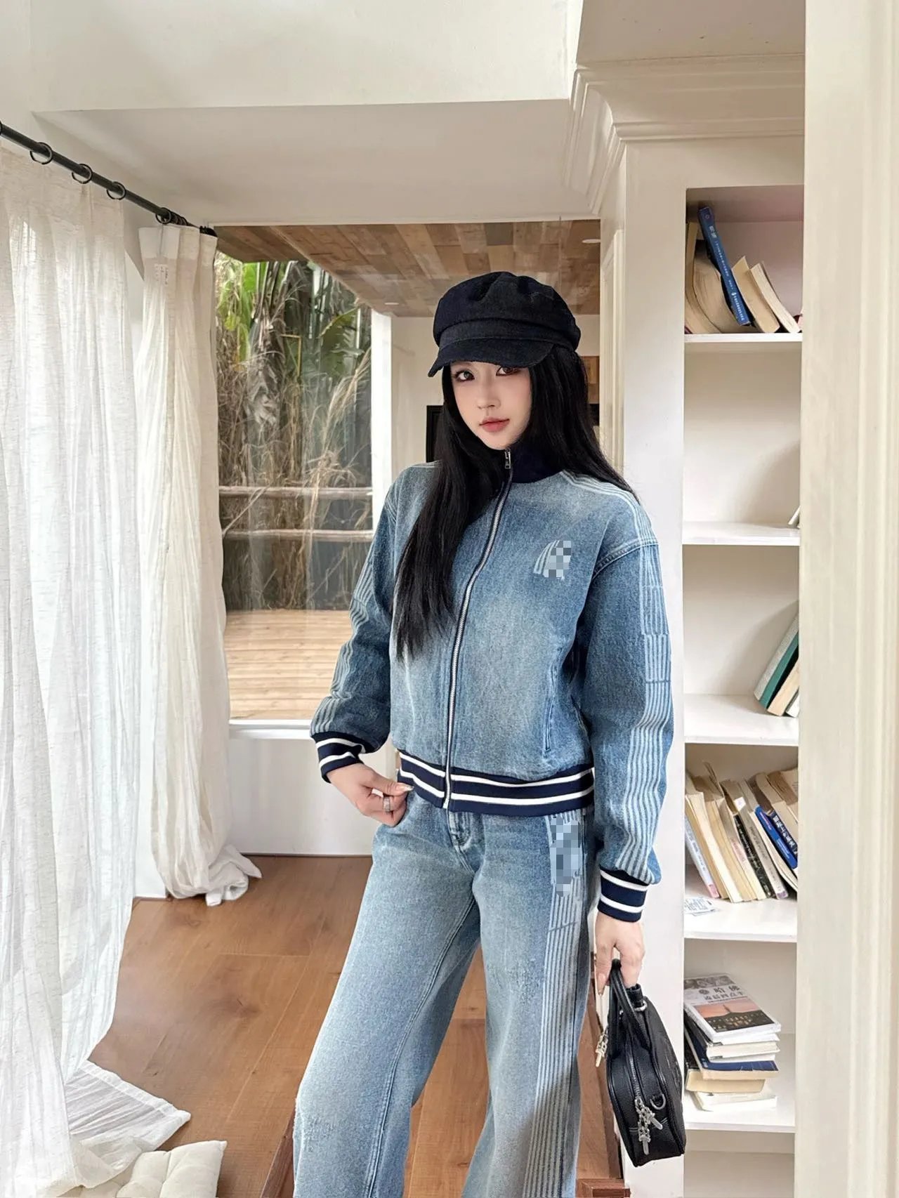 Off-White Denim Track Jacket and Wide-Leg Jeans Set Blue - 7