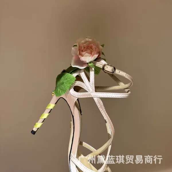 Christian Louboutin Flower-Embellished Strappy Red Stilettos - 11