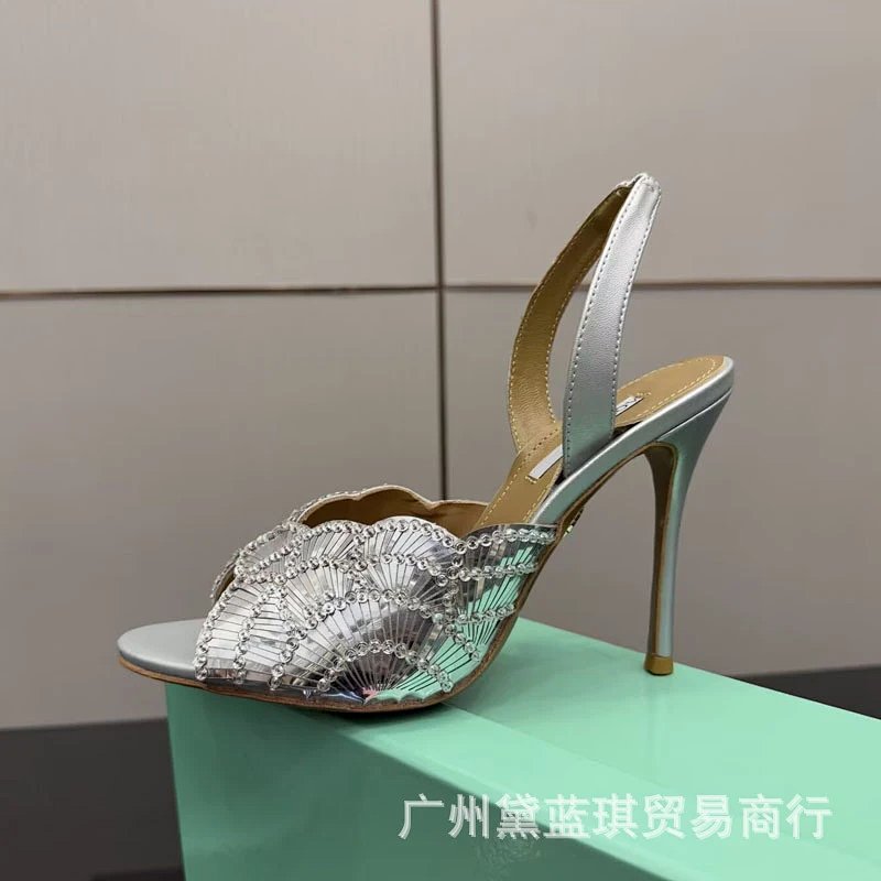 Embellished Metallic Pink Slingback Stiletto Heels