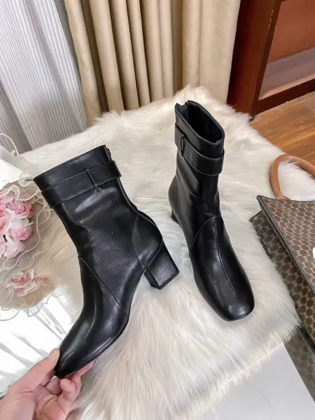 Celine Triomphe Buckle Ankle Boots Black - 6