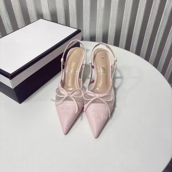 Chanel-inspired Two-Tone Slingback Heels with Bow Detail White/Black Heels - 6