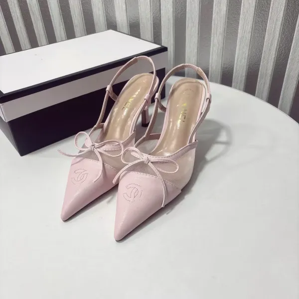Chanel-inspired Two-Tone Slingback Heels with Bow Detail White/Black Heels - 7