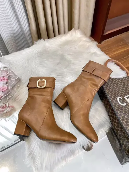 Celine Triomphe Buckle Ankle Boots Black - 9