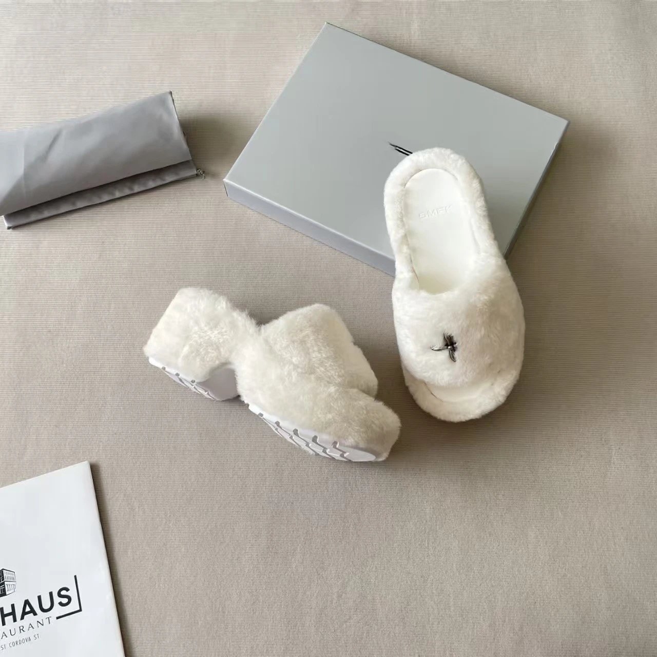 UGG Fluff Slide White Faux Fur Slippers - 7