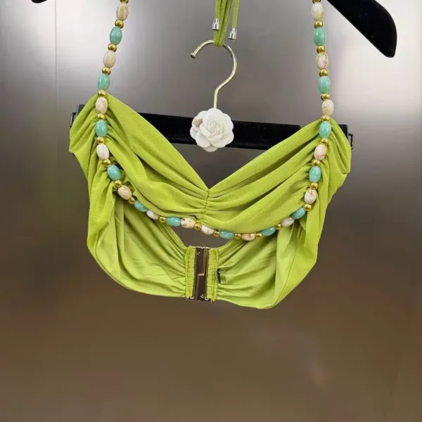 Lime Green Beaded Ruched Two-Piece Set - 22