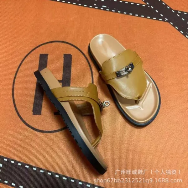 Hermès Oran Slide White and Black Leather Sandals - 14