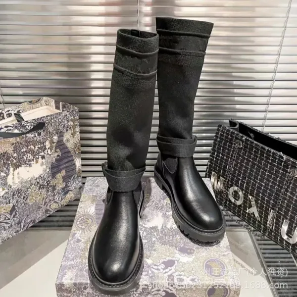 Off-White x Missoni Collaboration Logo Print Knee Boots Black/Beige - 19