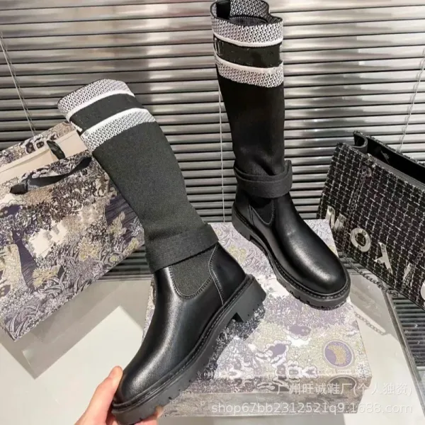 Off-White x Missoni Collaboration Logo Print Knee Boots Black/Beige - 23