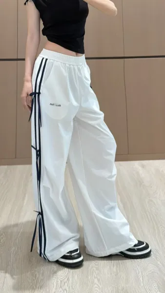 MMY Side-Tie Wide-Leg Track Pants White - 7