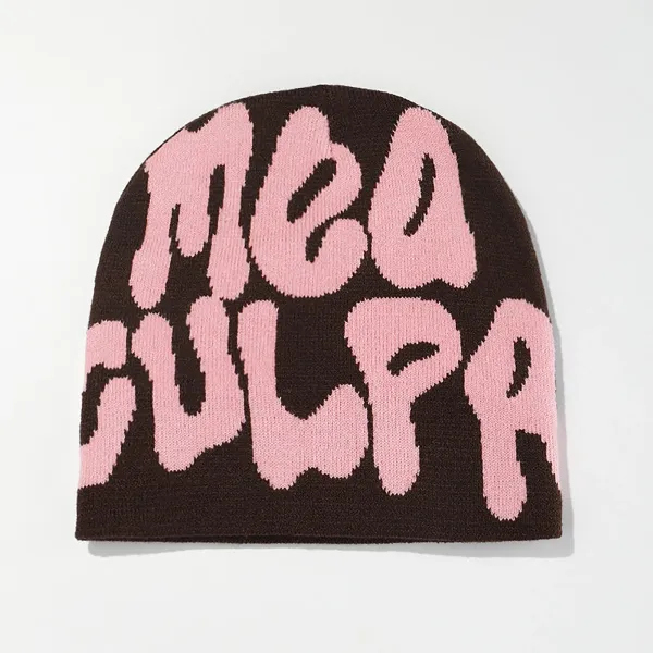 Mea Culpa Pink and Brown Knit Beanie - 13